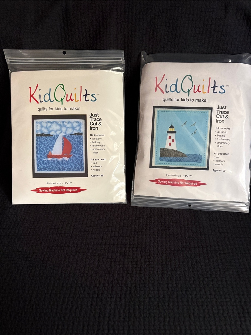 Fiber Art Quilt Kit - Blue & Red Sailboat / Blue Lighthouse